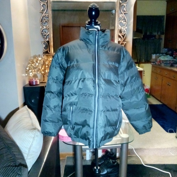 Mens Olive Green Bomber Puffer Coat - Picture 1 of 8
